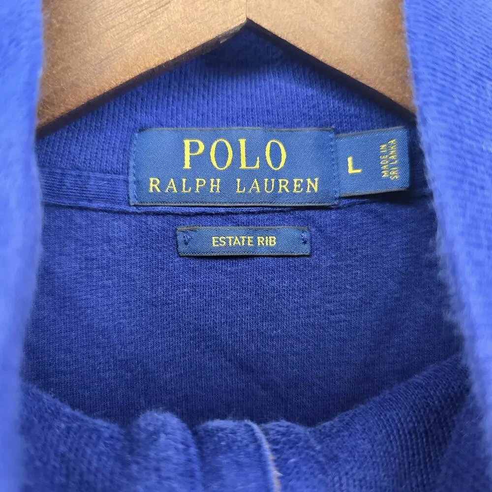 Polo Ralph Lauren Quarter Zip Pullover Mens‎ L Blue Estate Rib Cotton Flesh Pony